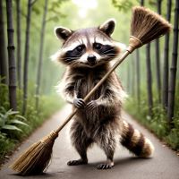 Raccoon with a broom